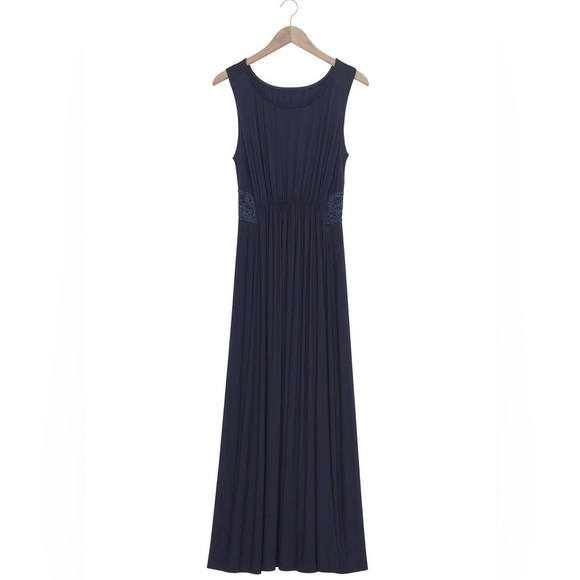 S.R. Fashions Navy Blue Embroidered Sleeveless Maxi Dress XXL - Picture 4 of 5